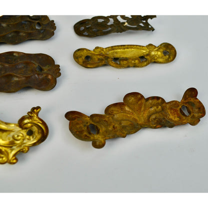 Lot 9 Antique Ornate Metal Drawer Pull Backplates Escutcheons Vintage