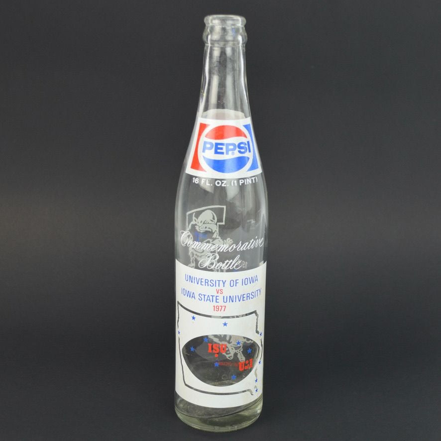 Vintage 1977 Pepsi-Cola Commemorative Bottle Iowa vs Iowa State Football 16 oz