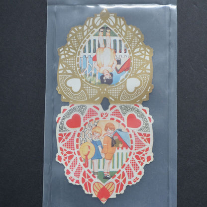 Vintage Embossed Die Cut Valentine Card Boy Girl Fence