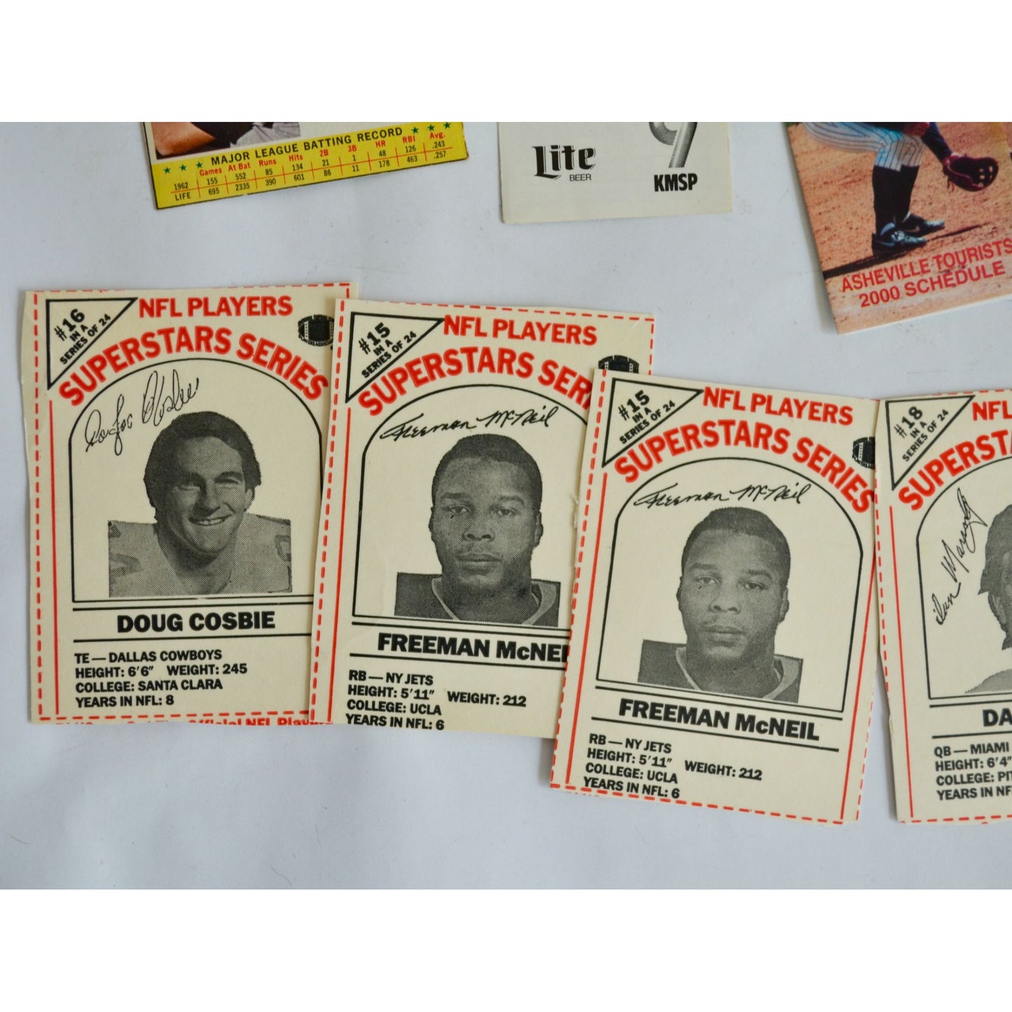 Lot 4 Milk Carton Football Cards Dan Marino Doug Cosbie Freeman McNeil & Misc.