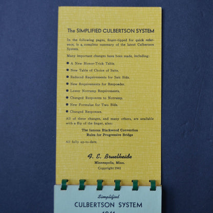 Simplified Culbertson System for 1941 Booklet Vintage Bridge Rules