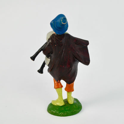 Hand-Painted Depose Italy Bagpiper Figurine With Blue Hat & Green Base Nativity