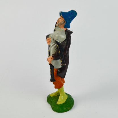 Hand-Painted Depose Italy Bagpiper Figurine With Blue Hat & Green Base Nativity