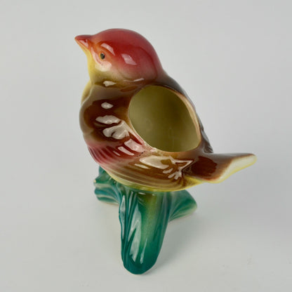 Vintage Royal Copley Kinglet Bird On a Branch Planter Red Beige Yellow Green