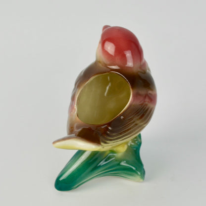 Vintage Royal Copley Kinglet Bird On a Branch Planter Red Beige Yellow Green