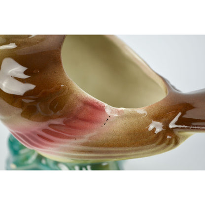Vintage Royal Copley Kinglet Bird On a Branch Planter Red Beige Yellow Green