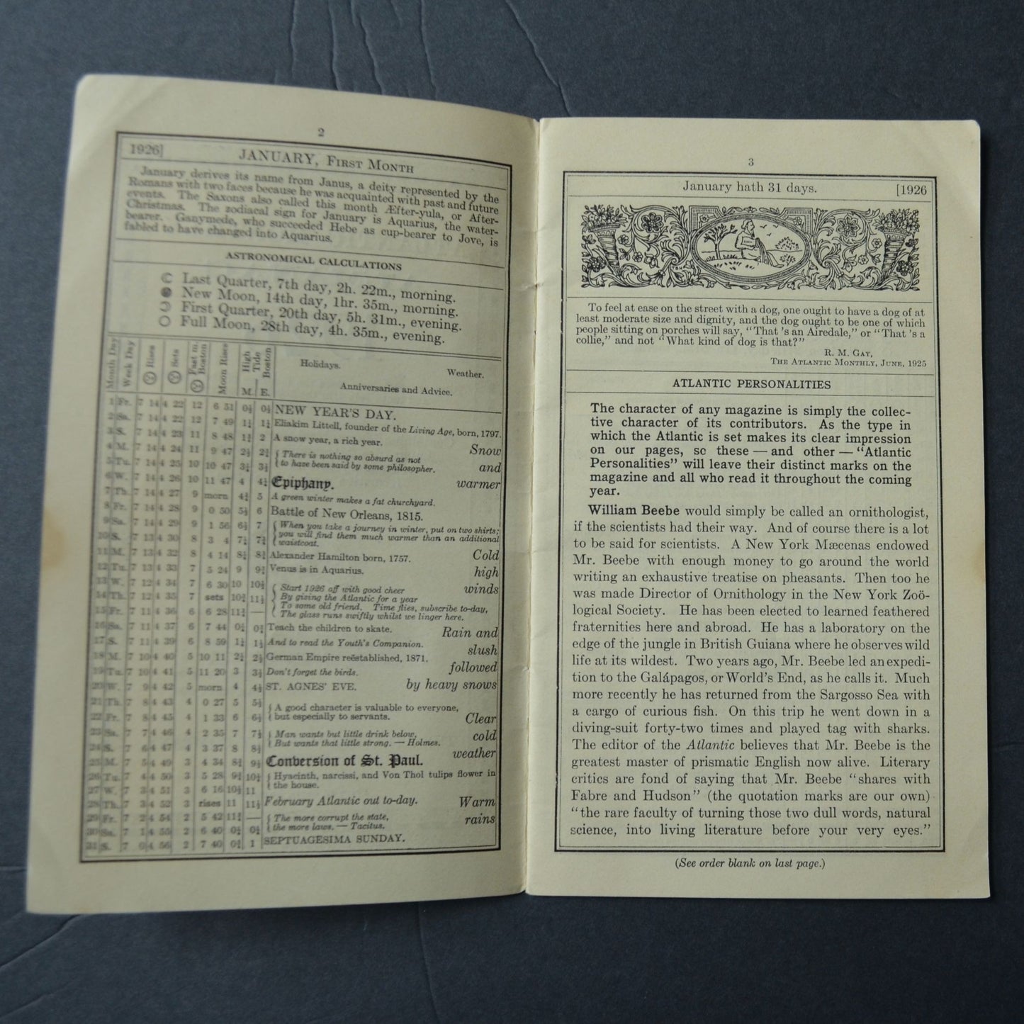 The Atlantic Monthly Almanac 1926 Antique Boston Monthly Company