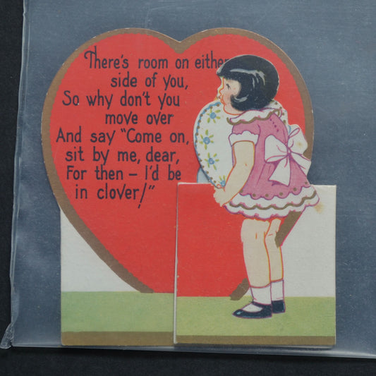 Vintage Valentine Card Girl Fold Out Room On Either Side
