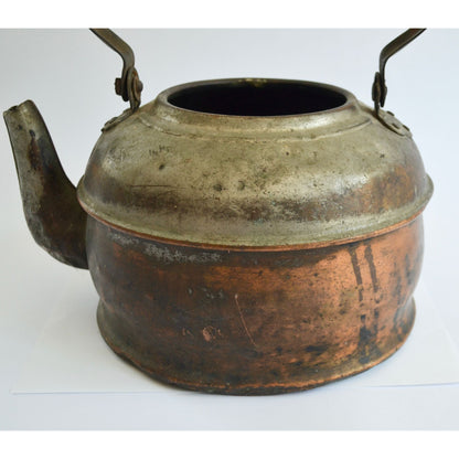 Vintage Primitive Copper Kettle Teapot Wood Handle Antique Tea Pot