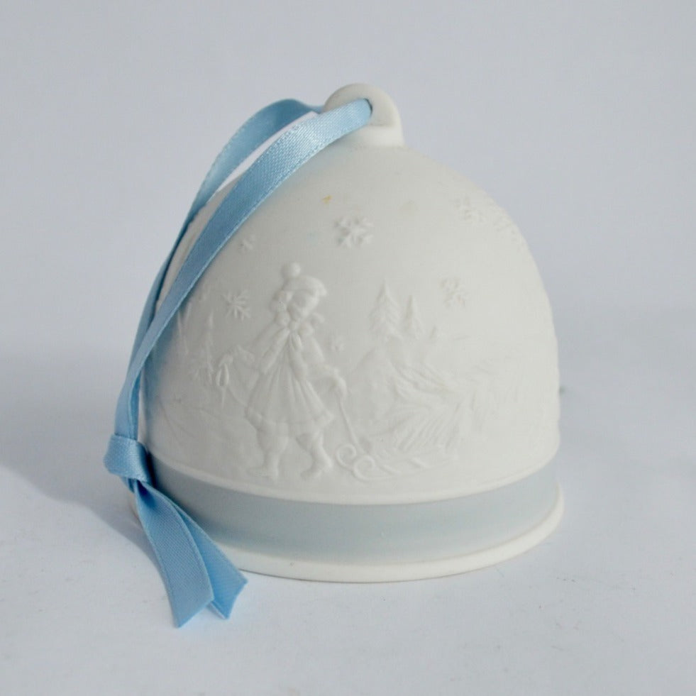 Lladro White Blue Embossed Bell Ceramic Ornament