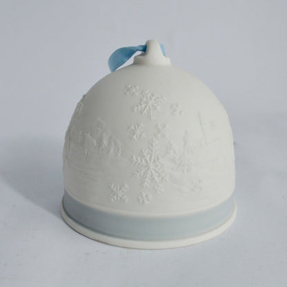 Lladro White Blue Embossed Bell Ceramic Ornament