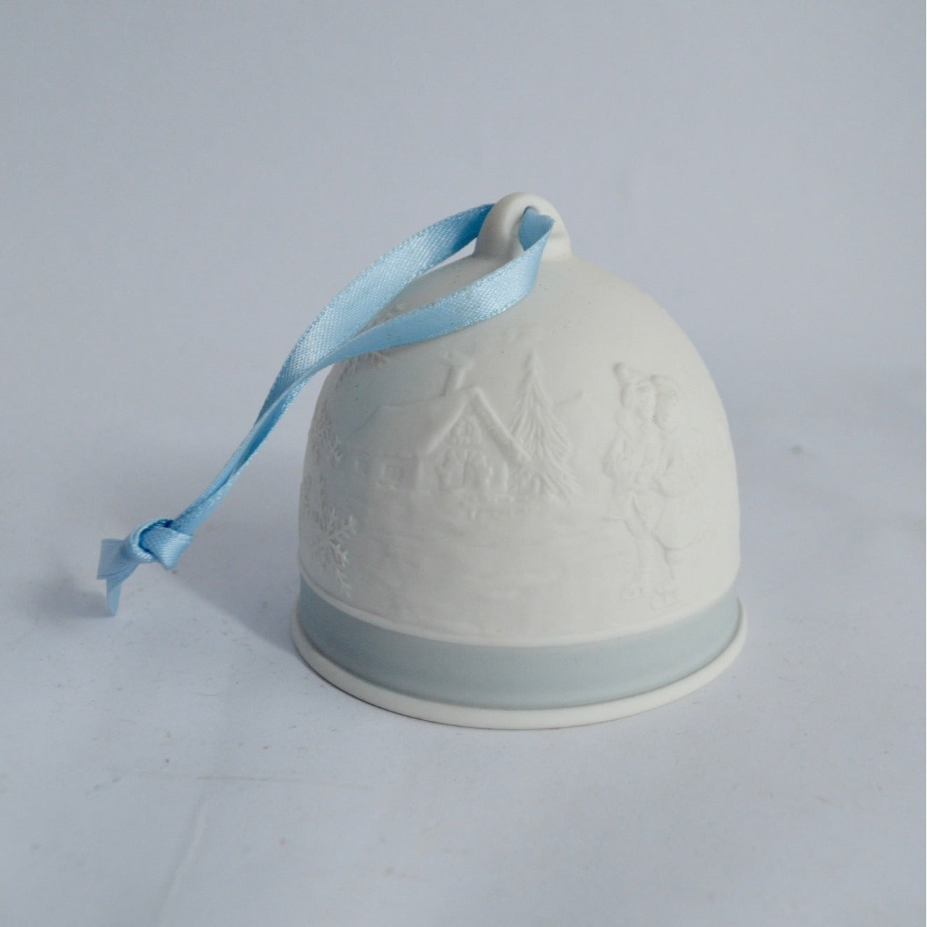 Lladro White Blue Embossed Bell Ceramic Ornament