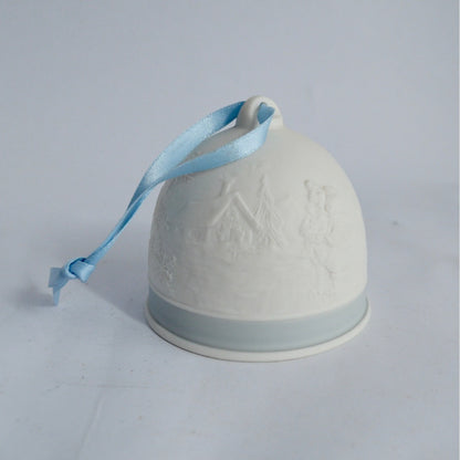 Lladro White Blue Embossed Bell Ceramic Ornament