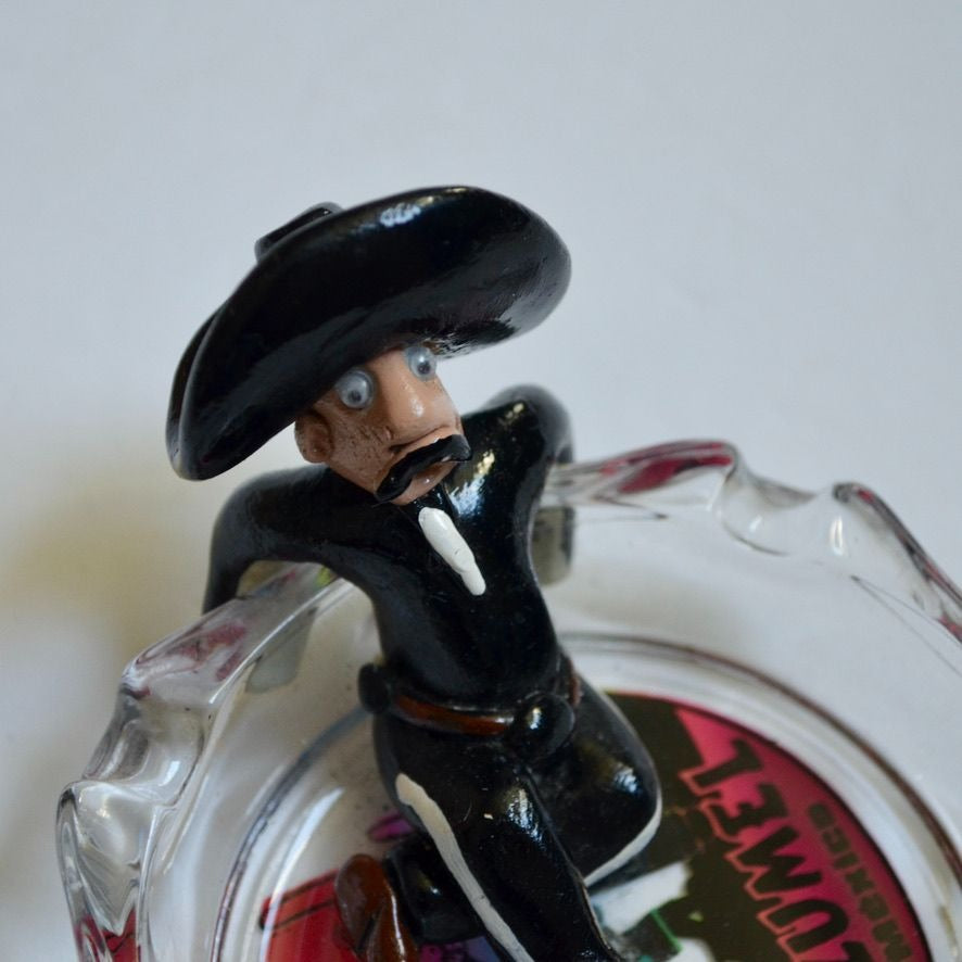 Vintage Cozumel Mexico Glass Ashtray Kitsch Mexican Figure To Drink or Not To