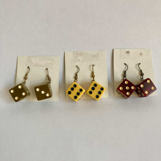 Lot 3 Pairs Lucky Dice Earrings Vintage Novelty