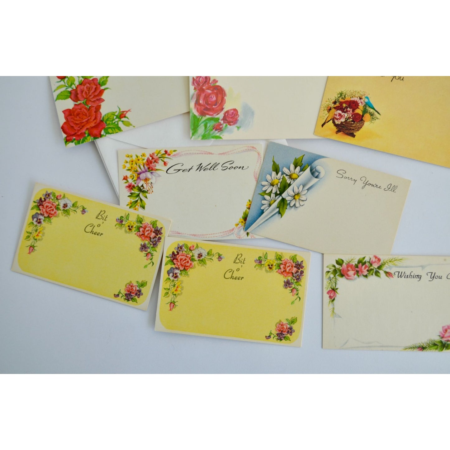 Lot of 9 Vintage Mini Bouquet Cards Plus 6 Envelopes