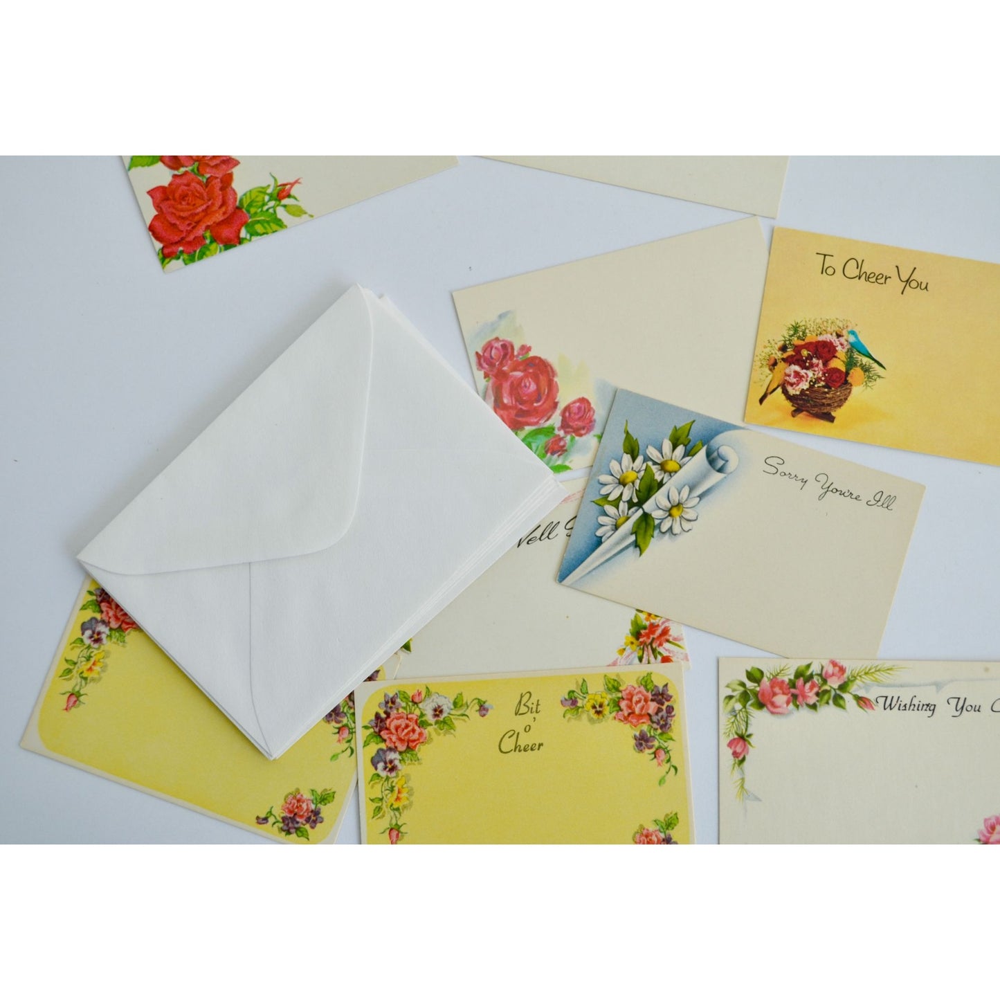 Lot of 9 Vintage Mini Bouquet Cards Plus 6 Envelopes
