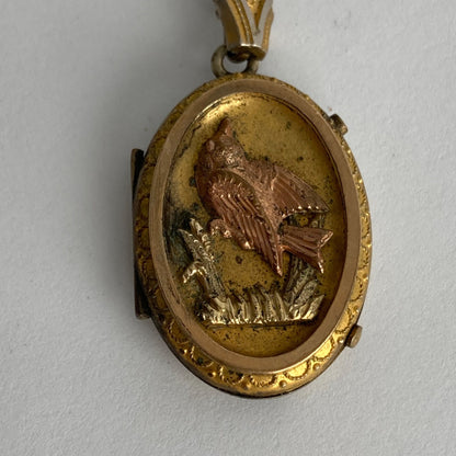 Victorian Antique Gold Rose Bird Locket Pendant Filled