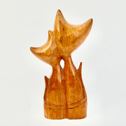 Vintage MCM Hand Carved Wooden Siamese Cat Figurine Pair Teak Folk Art