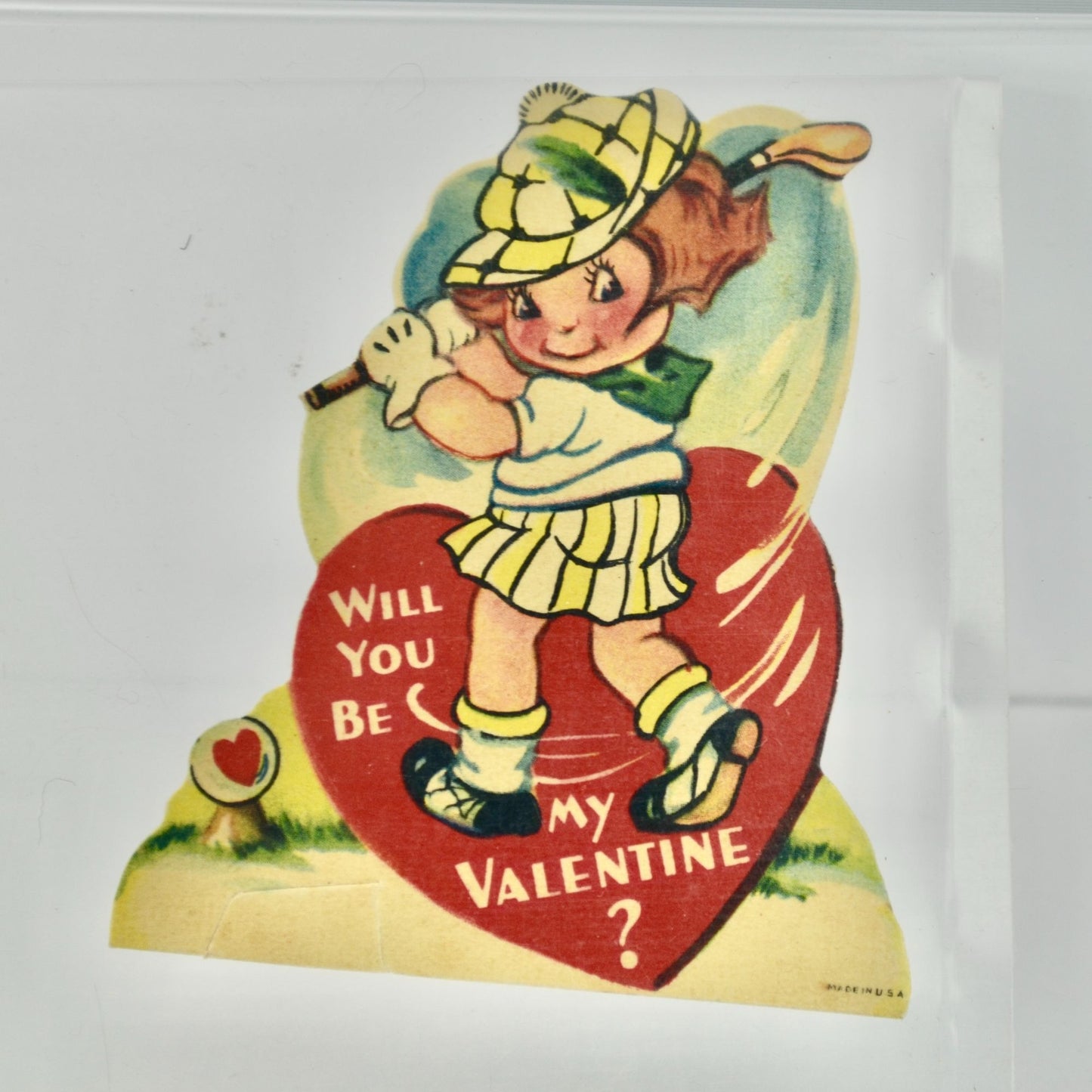 Vintage Valentine Card Will You Be My Valentine Girl Golfer