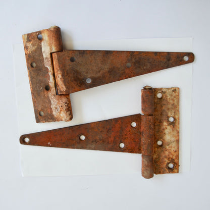 Lot 2 Vintage Barn Door Hinges 10" Rusty Salvage Hardware Primitive Antique