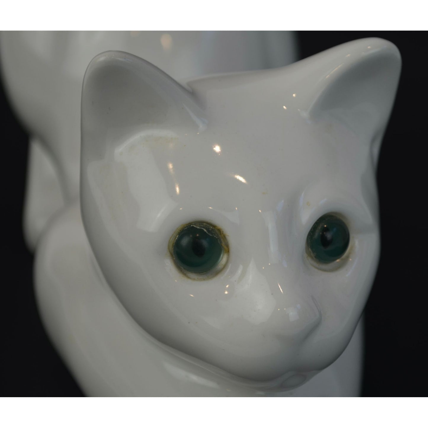 ELPA Portugal White Cat Ceramic Vintage Green Glass Eyes 9.5"