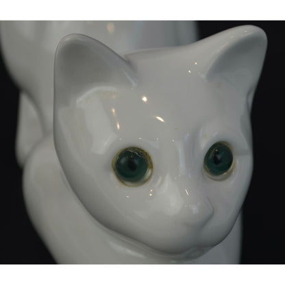 ELPA Portugal White Cat Ceramic Vintage Green Glass Eyes 9.5"