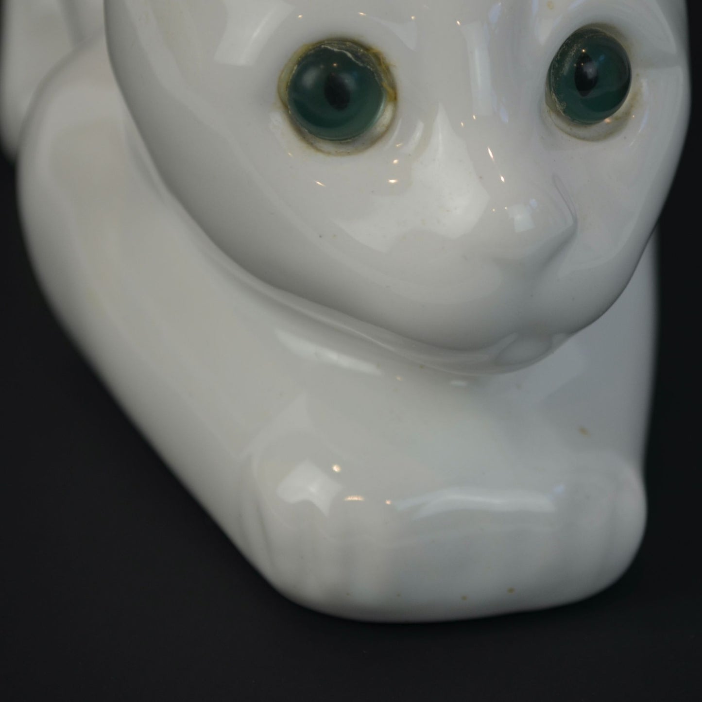 ELPA Portugal White Cat Ceramic Vintage Green Glass Eyes 9.5"
