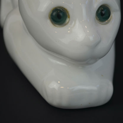 ELPA Portugal White Cat Ceramic Vintage Green Glass Eyes 9.5"