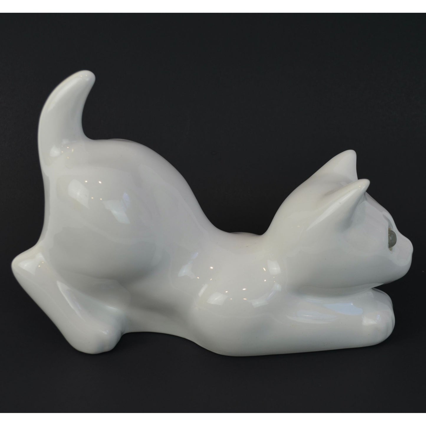 ELPA Portugal White Cat Ceramic Vintage Green Glass Eyes 9.5"