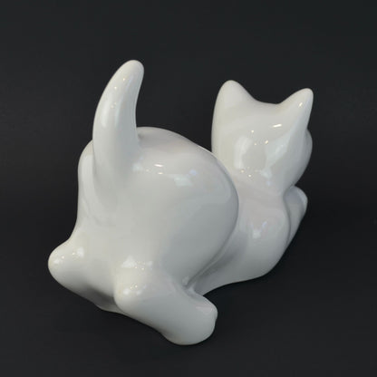 ELPA Portugal White Cat Ceramic Vintage Green Glass Eyes 9.5"