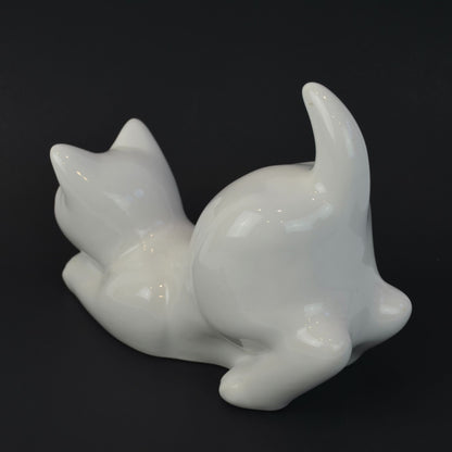 ELPA Portugal White Cat Ceramic Vintage Green Glass Eyes 9.5"