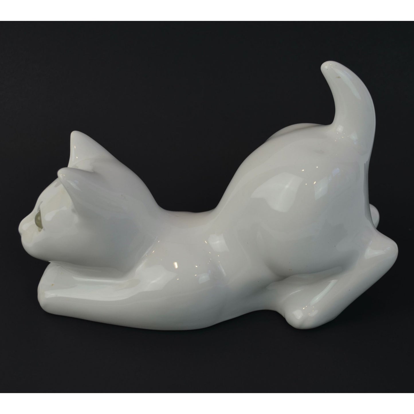ELPA Portugal White Cat Ceramic Vintage Green Glass Eyes 9.5"