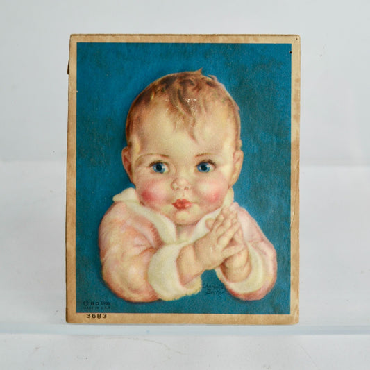 Charlotte Becker Now I Lay Me Baby 3D Embossed Cardboard Lithograph Print 3.75 x 3"