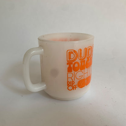 Vintage Glasbake White Orange 70s Slang Mug Dude Tough Right On