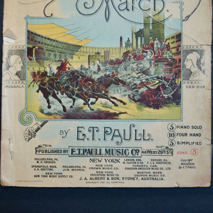 Chariot Race or Ben Hur March E. T. Paull 1894 Sheet Music