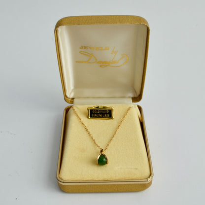 Vintage Gold Filled Genuine Jade Necklace with Box 16" Chain