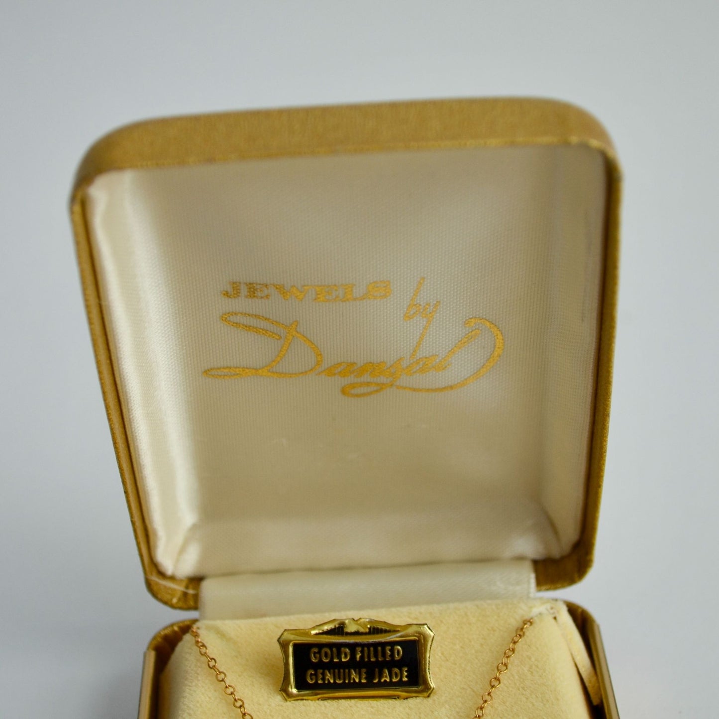 Vintage Gold Filled Genuine Jade Necklace with Box 16" Chain