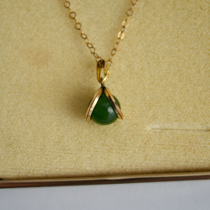 Vintage Gold Filled Genuine Jade Necklace with Box 16" Chain