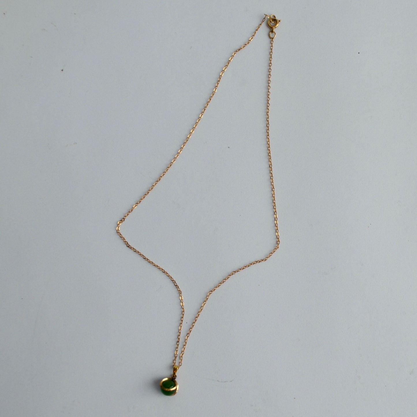 Vintage Gold Filled Genuine Jade Necklace with Box 16" Chain