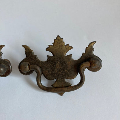 Lot 4 Brass Antique Chippendale Colonial Drawer Pulls 2.5” Centers Vintage