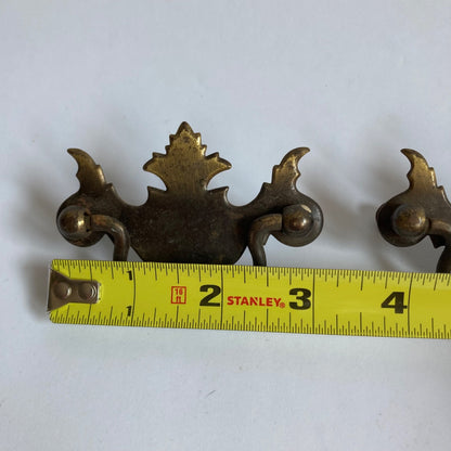 Lot 4 Brass Antique Chippendale Colonial Drawer Pulls 2.5” Centers Vintage