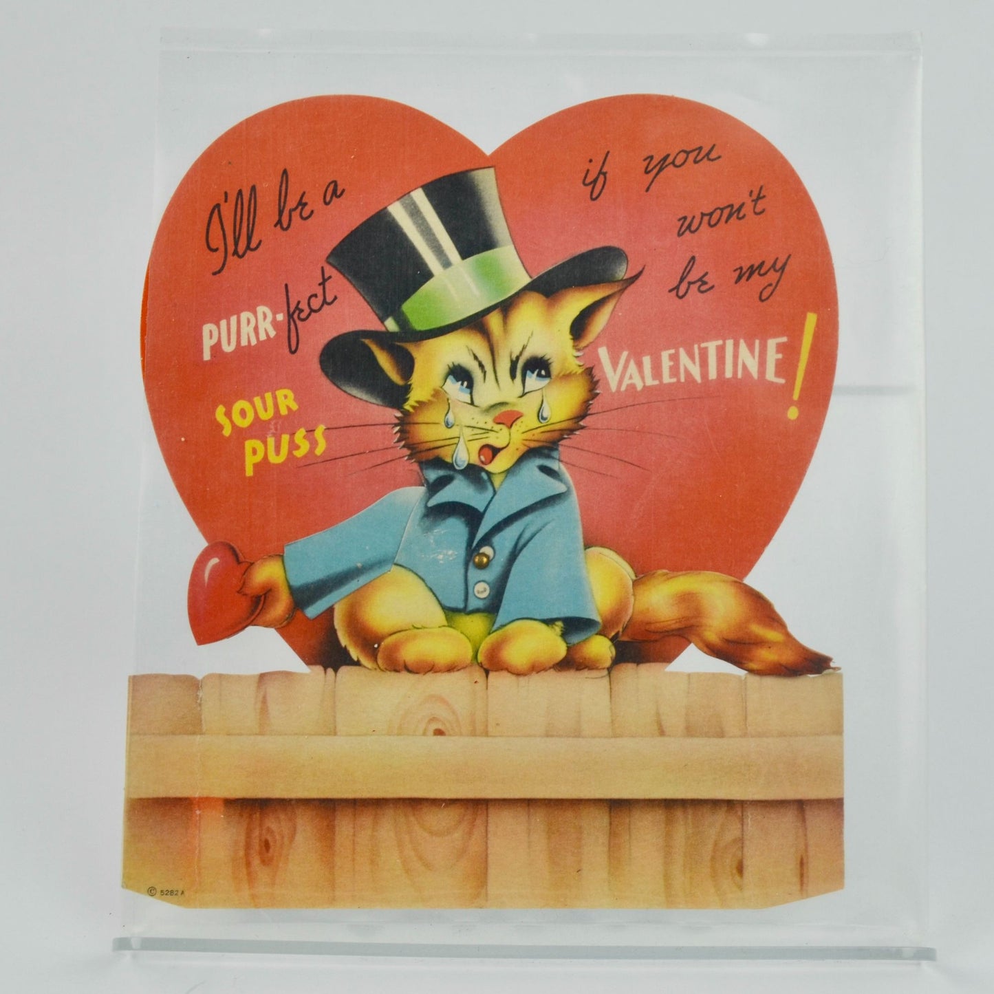 1940s Purr-Fect Sour Puss Valentine Card LARGE 7.5 X 6.5" Articulating
