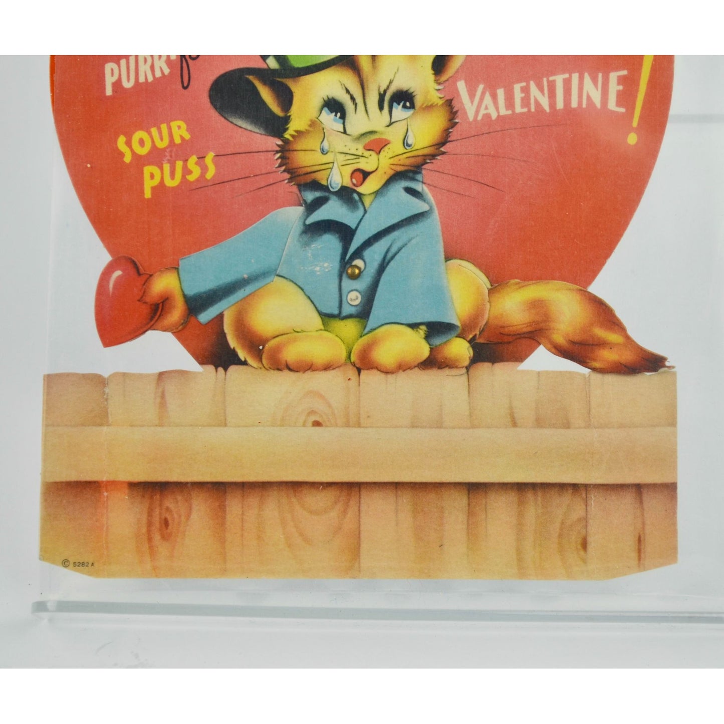 1940s Purr-Fect Sour Puss Valentine Card LARGE 7.5 X 6.5" Articulating