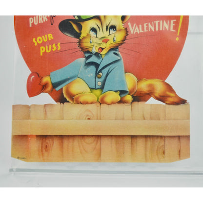 1940s Purr-Fect Sour Puss Valentine Card LARGE 7.5 X 6.5" Articulating