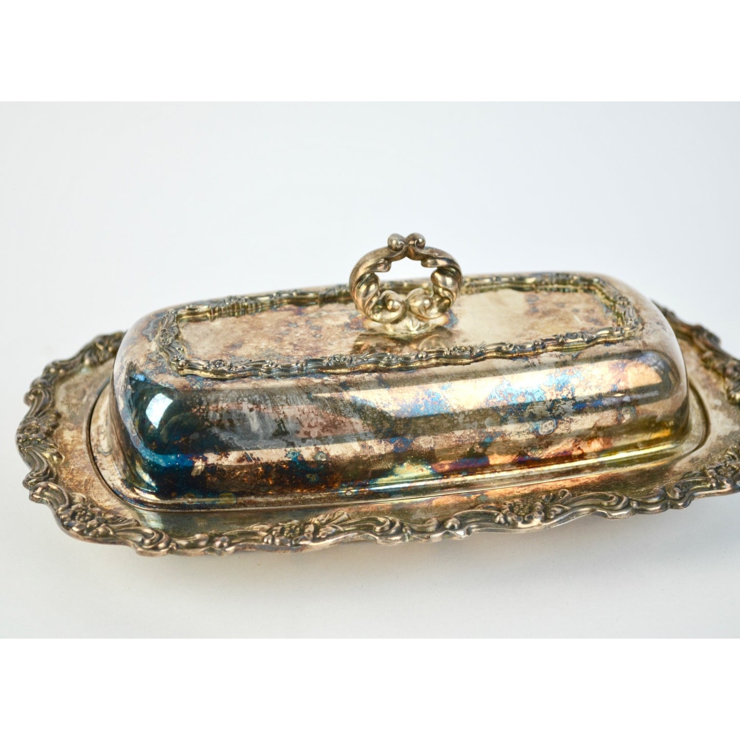 Rogers & Sons Oneida Silverplate Butter Dish Vintage Ornate