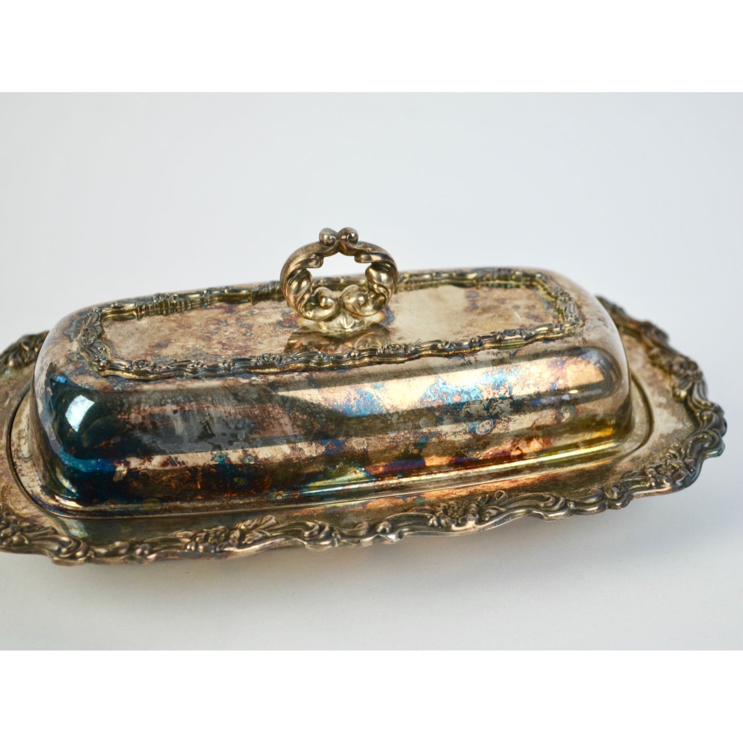 Rogers & Sons Oneida Silverplate Butter Dish Vintage Ornate