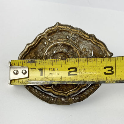 Antique Brass Drop-Bail Drawer Pull Vintage Rosette Backplate 3"