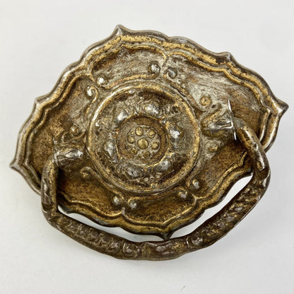 Antique Brass Drop-Bail Drawer Pull Vintage Rosette Backplate 3"