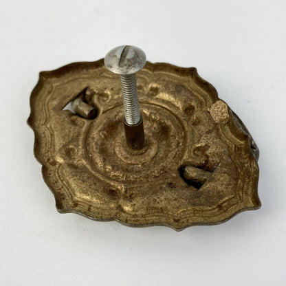 Antique Brass Drop-Bail Drawer Pull Vintage Rosette Backplate 3"